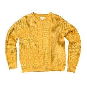Oversized Cable Knit Pullover Sweater in Mustard Yellow Size Large 12-14